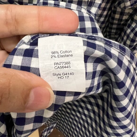 J. Crew Navy Blue Thompson check button down shirt size 16-16.5 L - Picture 3 of 6